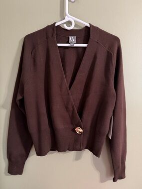 Worthington Brown V-Neck Single-Button Cardigan